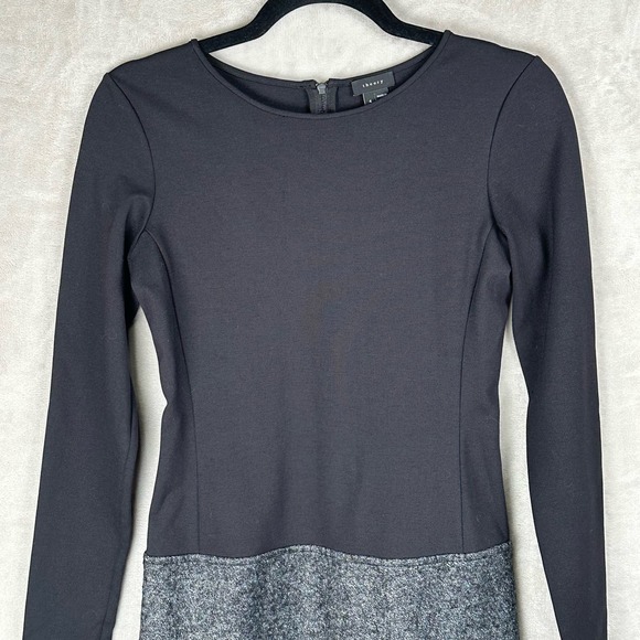 Theory Dress Womens 4 Black Gray Wool Blend Nalani Long Sleeve Stretch Retro - Picture 2 of 13